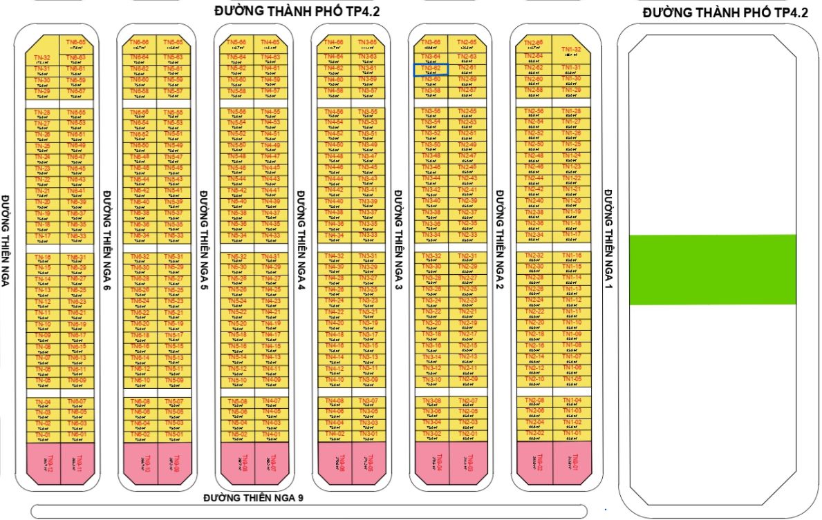 TN3-62 – Liền kề hướng Đông Bắc, gần trục TP4.2 tại tiểu khu Thiên Nga